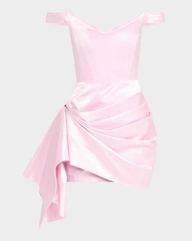 Off-The-Shoulder Draped Duchesse Satin Mini Dress